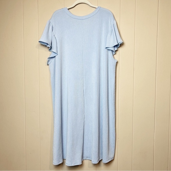 White Birch Ribbed Knit Dress 3X flutter sleeve pastel blue casual stretch comfy - Picture 3 of 12